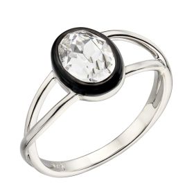Fiorelli Black Enamel Border Ring with Crystal