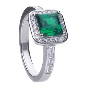 Diamonfire Art Deco Style Pave Ring with Emerald Diamonfire Zirconia 