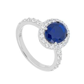 Diamonfire Sapphire Blue Oval Ring with Surround
